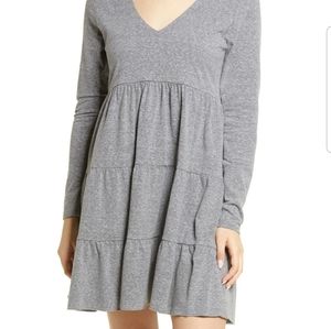 BP. Tiered Long Sleeve Knit Dress In Grey Medium Heather Size S NWT